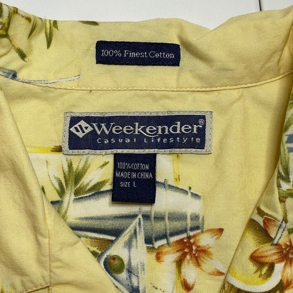 WEEKENDER MENS HAWAIIAN‎ Tropical Drinks Size Large Yellow Short Sleeve Shirt. - Picture 6 of 9
